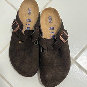 Birkenstock Boston Soft Footbed Suede Leather Clogs Mocha 38